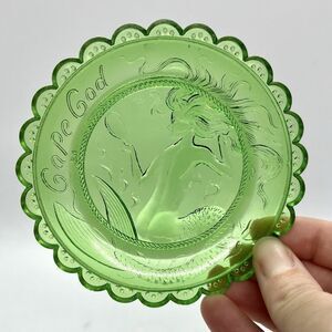 Vintage Pairpoint Glass Works Green Cup Plate MA - Cape Cod Mermaid